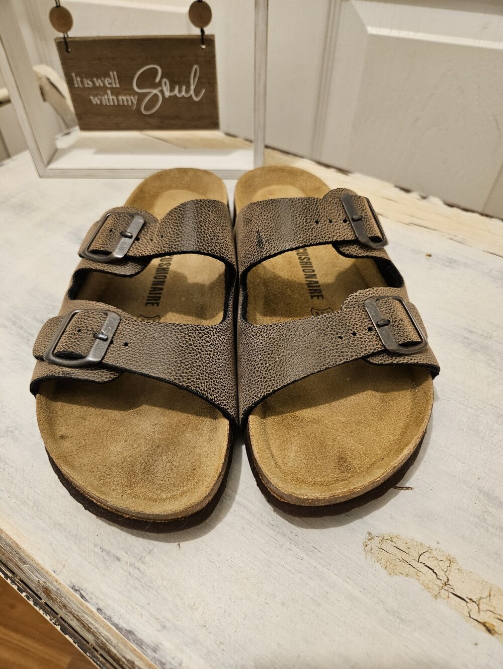 NWOT Genuine Leather Women’s Double-Buckle Suede Slide Sandals - Brown Size 9.5 - Picture 3 of 9